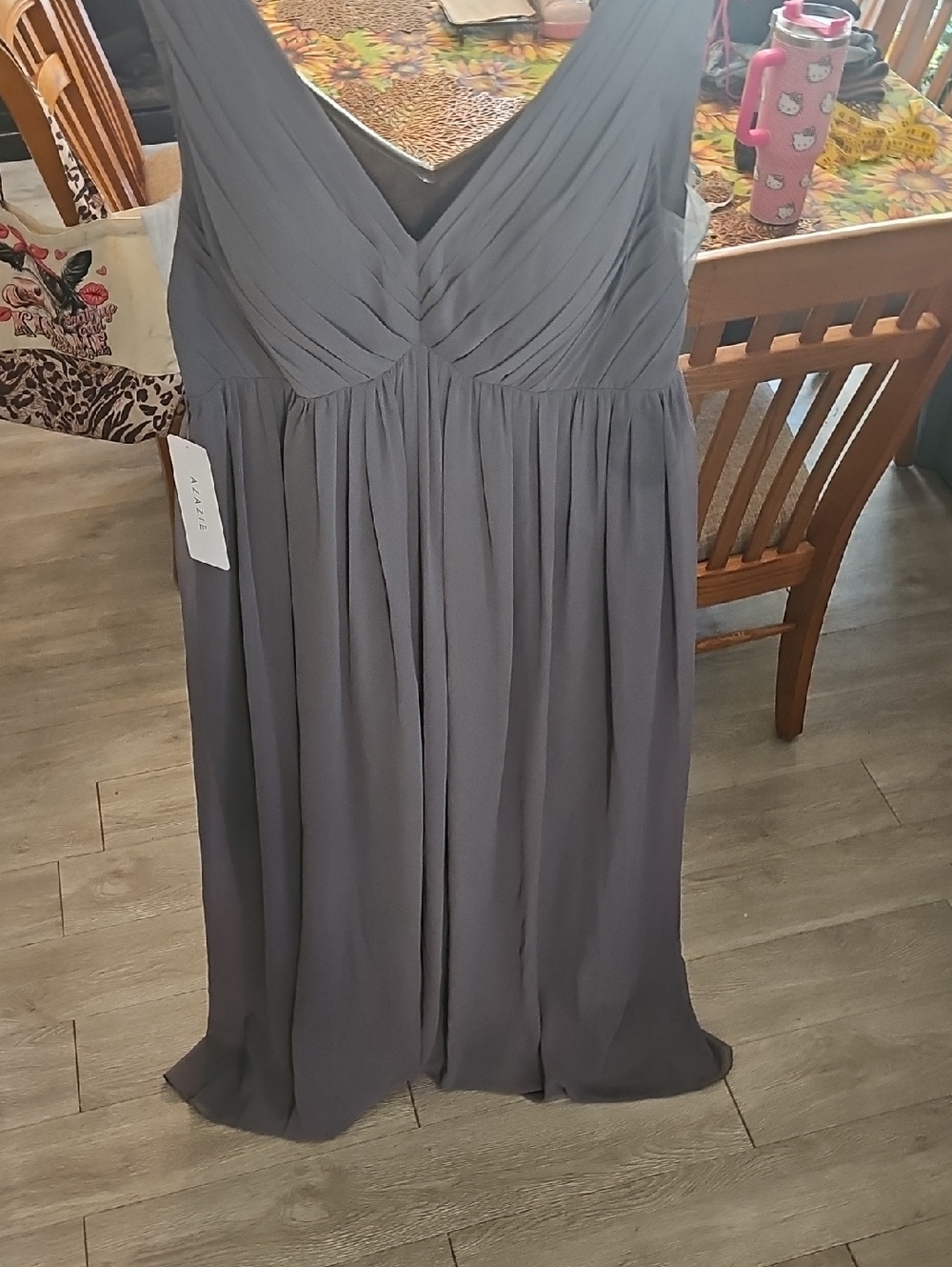 Azazie Grey Maxi Dress with V-Neck